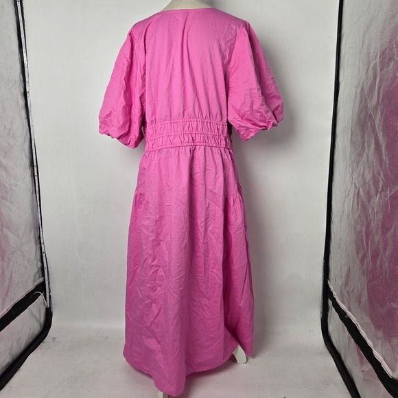 Old Navy Pink V Neck Smocked Romantic Waist Midi Dress Women's XL Cotton - Picture 4 of 9